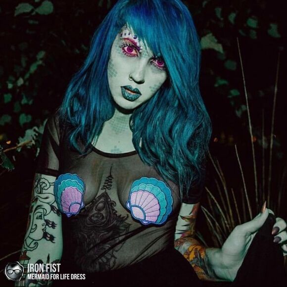 IRON FIST/DOLLS KILL MERMAID FOR LIFE LAYERED MESH DRESS IN BLACK HALLOWEEN MIDI - Picture 9 of 16